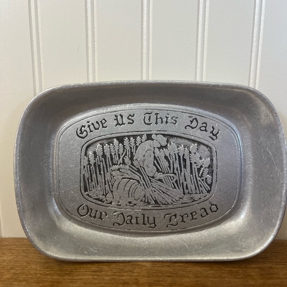 Antique Silver/Pewter Decorative Tray with Engraving - Picture 2 of 5